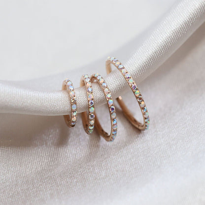 G23 Titanium 16G White Opal Rainbow Hoop Earring