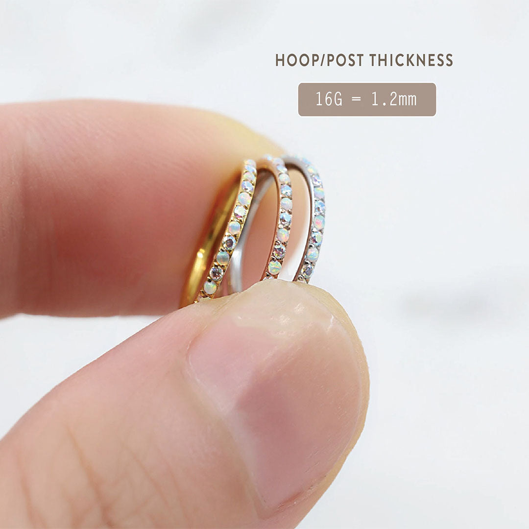 G23 Titanium 16G White Opal Rainbow Hoop Earring