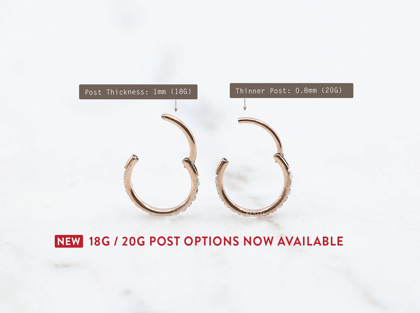 G23 Titanium 16G White Opal Rainbow Hoop Earring