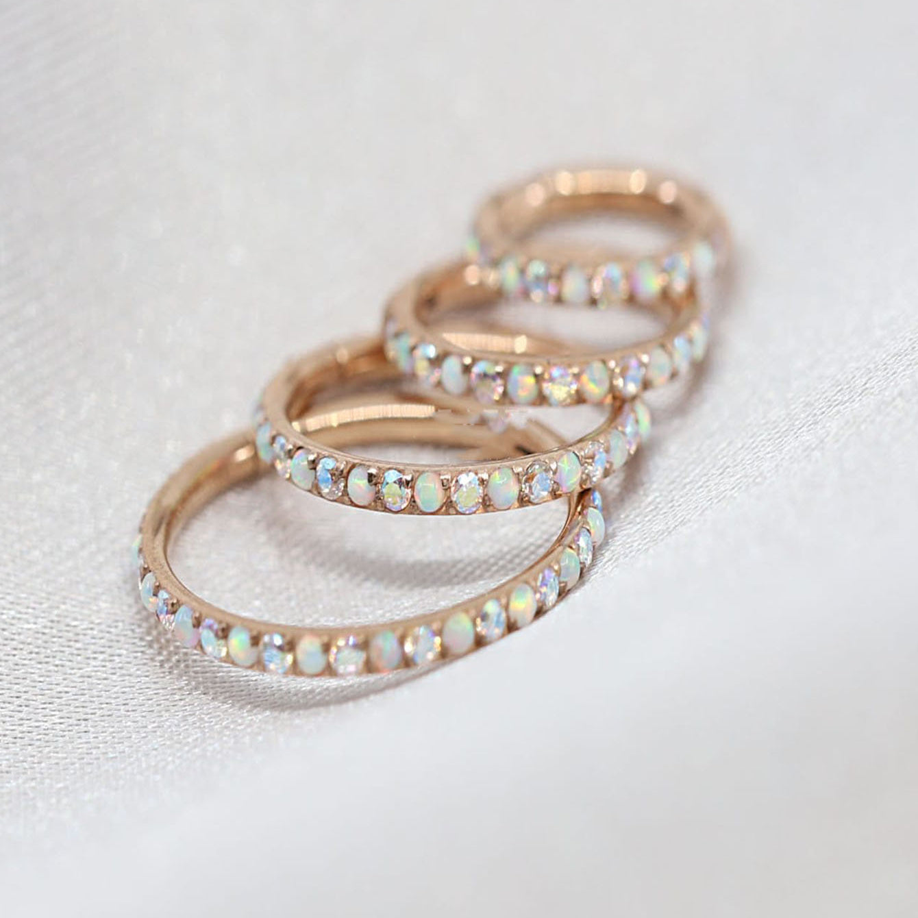 G23 Titanium 16G White Opal Rainbow Hoop Earring