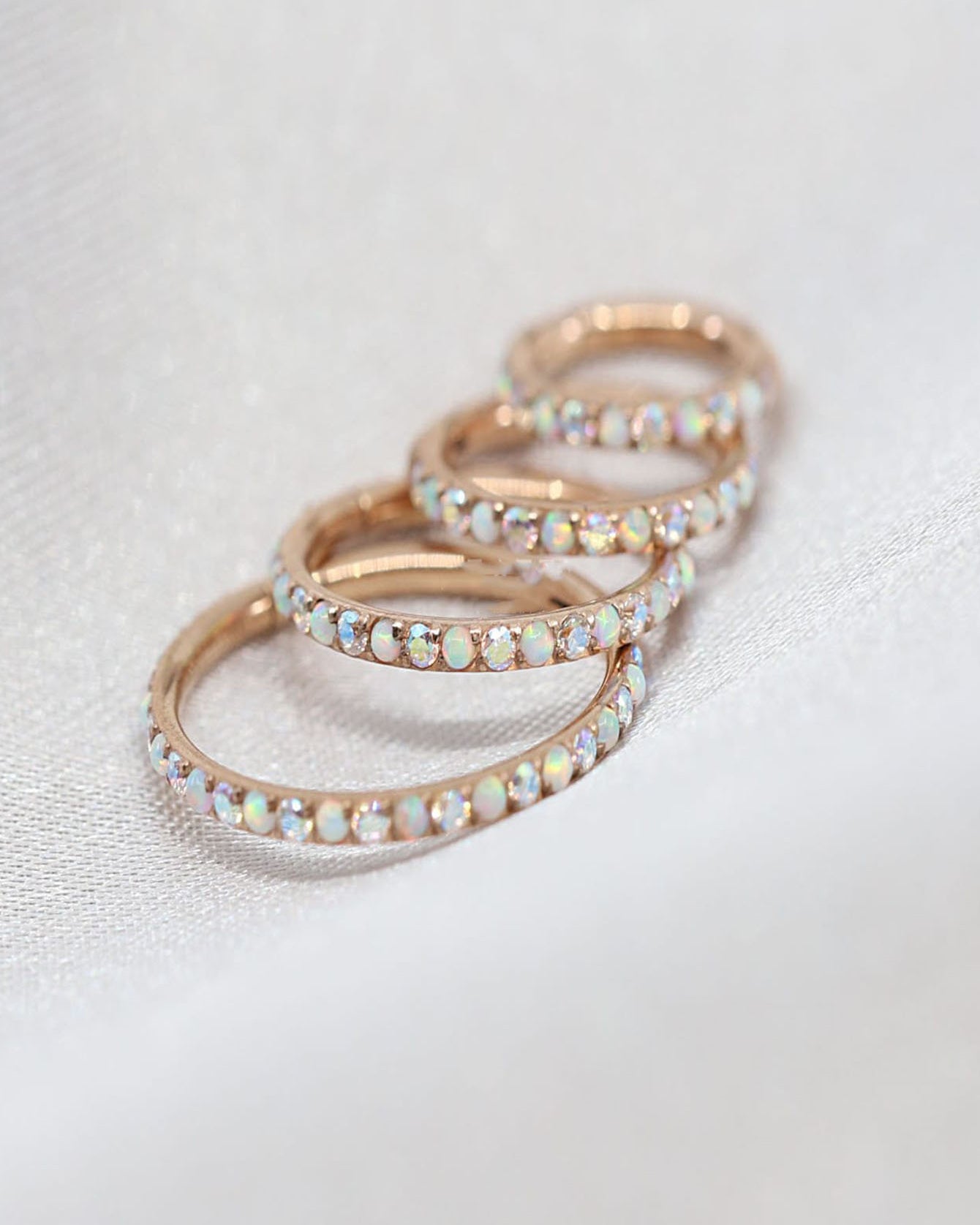 G23 Titanium 16G White Opal Rainbow Hoop Earring