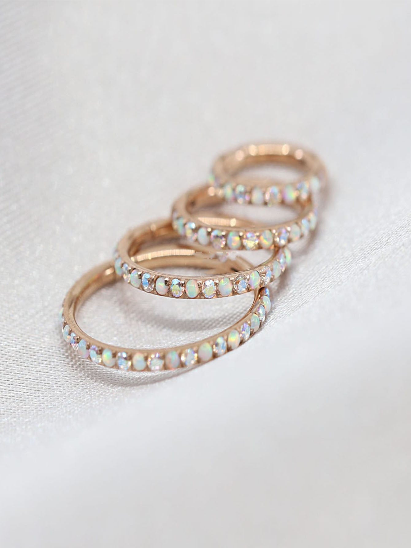 G23 Titanium 16G White Opal Rainbow Hoop Earring