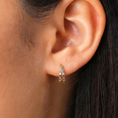 G23 Titanium Waterproof Rainbow Paved Conch Clicker Hoop Earring