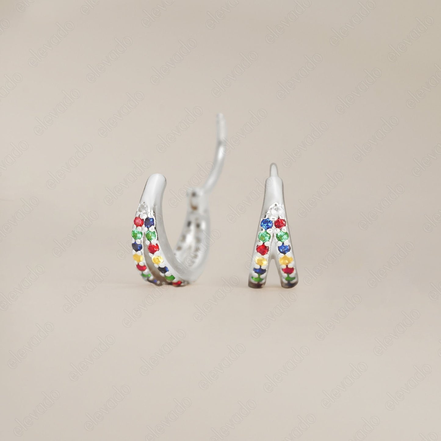 G23 Titanium Waterproof Rainbow Paved Conch Clicker Hoop Earring