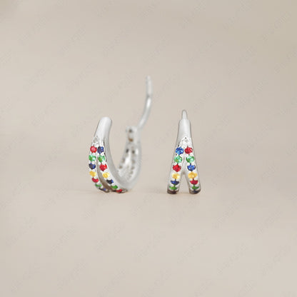 G23 Titanium Waterproof Rainbow Paved Conch Clicker Hoop Earring