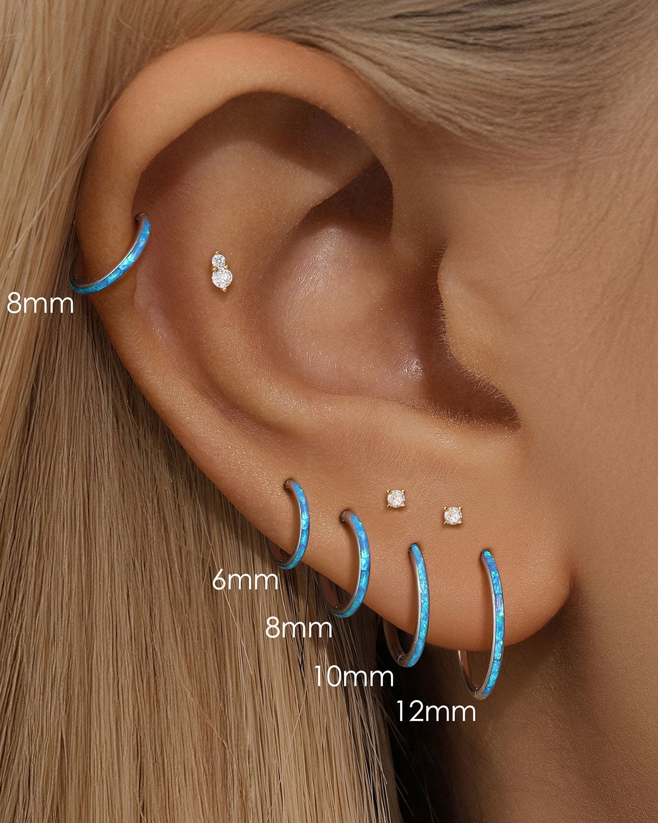 G23 Titanium Waterproof Cartilage Hoop 16G – Blue Opal Multiple Sizes