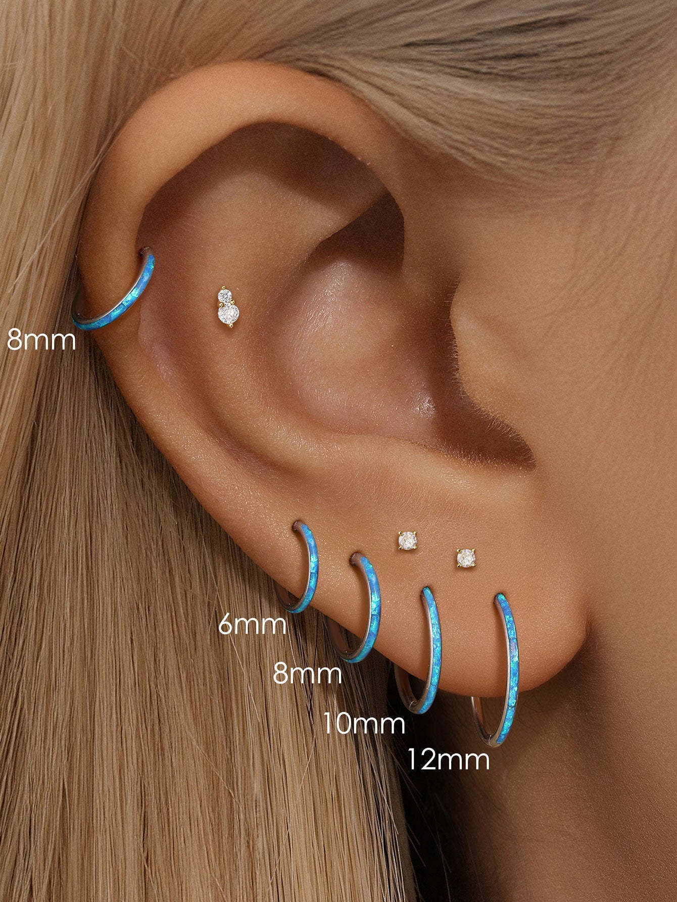 G23 Titanium Waterproof Cartilage Hoop 16G – Blue Opal Multiple Sizes