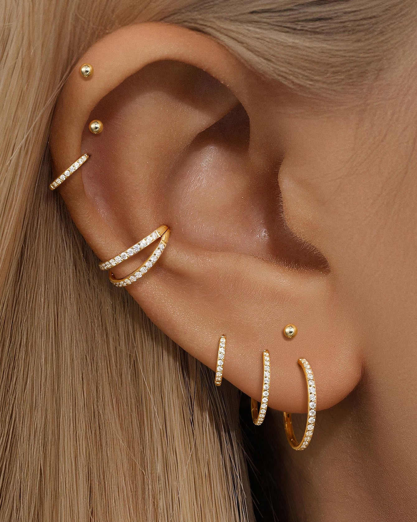 G23 Titanium Waterproof Double Hoop Cartilage Earring 16G – 5A CZ, Multiple Sizes