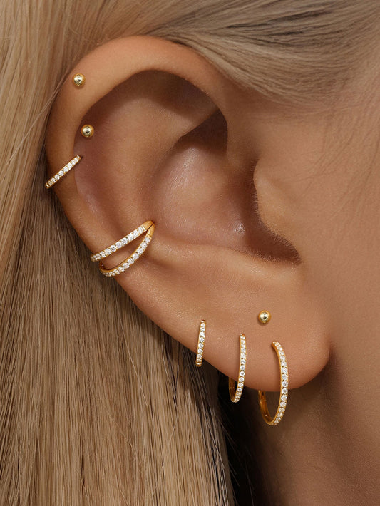 G23 Titanium Waterproof Double Hoop Cartilage Earring 16G – 5A CZ, Multiple Sizes