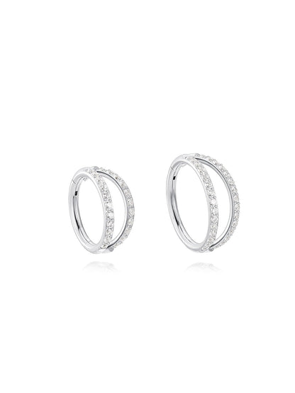 G23 Titanium Waterproof Double Hoop Cartilage Earring 16G – 5A CZ, Multiple Sizes