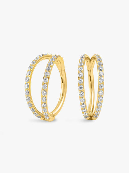 G23 Titanium Waterproof Double Pave CZ Cartilage Hoop