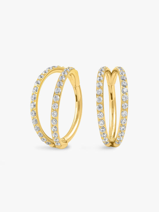 G23 Titanium Waterproof Double Pave CZ Cartilage Hoop