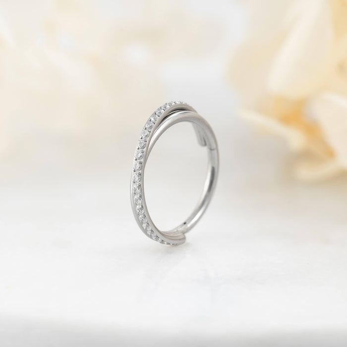 G23 Titanium Waterproof CZ Crystal Cartilage Hoop – 16G Double Layer