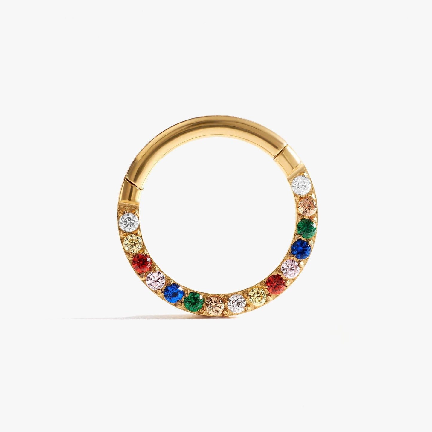 G23 Titanium Waterproof Rainbow 5A CZ Clicker Hoop for Daith & Septum Piercings