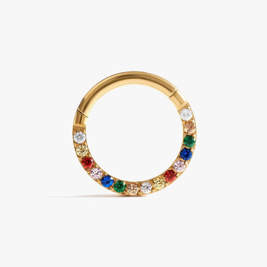 G23 Titanium Waterproof Rainbow 5A CZ Clicker Hoop for Daith & Septum Piercings