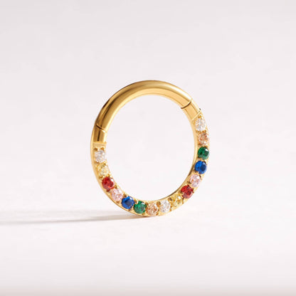 G23 Titanium Waterproof Rainbow 5A CZ Clicker Hoop for Daith & Septum Piercings