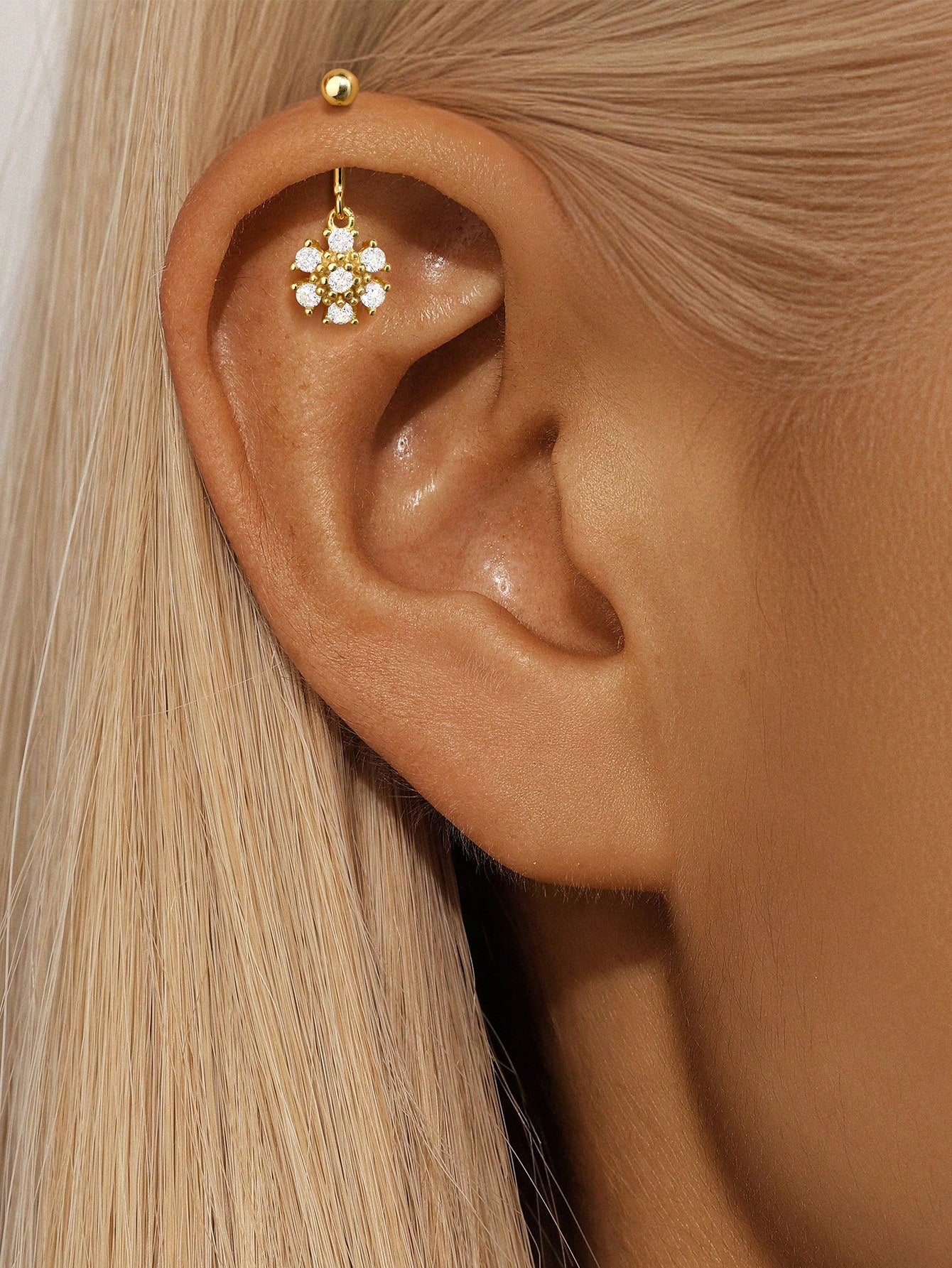 925 Sterling Silver Snowflake Horse Eye Ball Back Vertical Thread Piercing