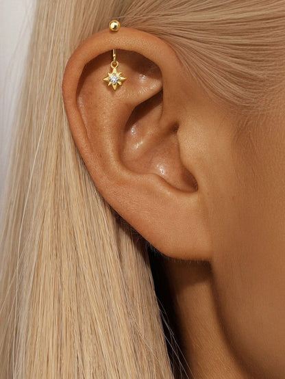 925 Sterling Silver Snowflake Horse Eye Ball Back Vertical Thread Piercing