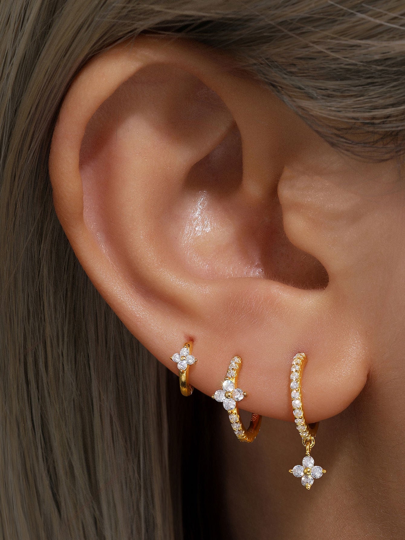 925 Sterling Silver Flower Pave Zircon Earring Series