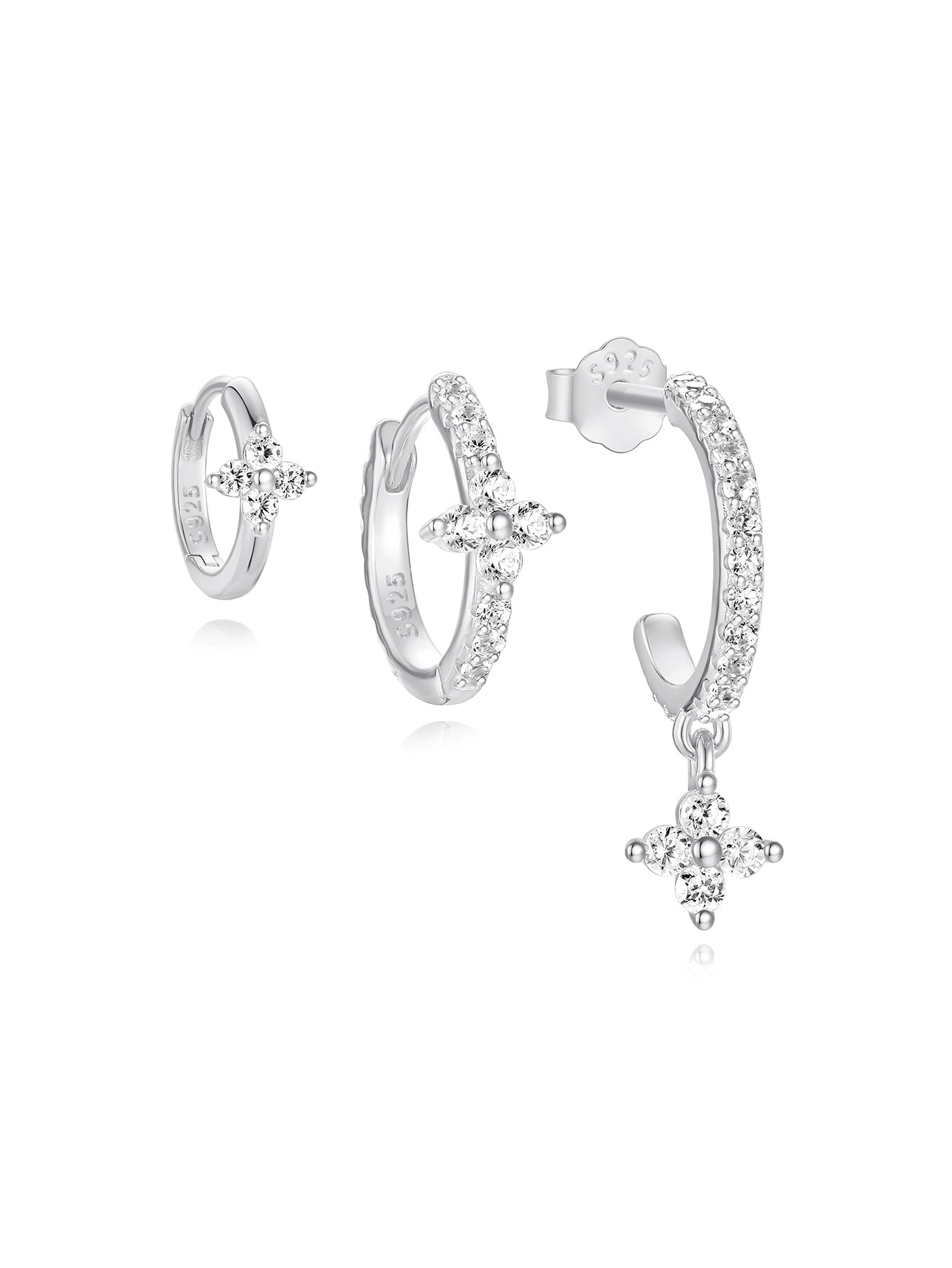 925 Sterling Silver Flower Pave Zircon Earring Series