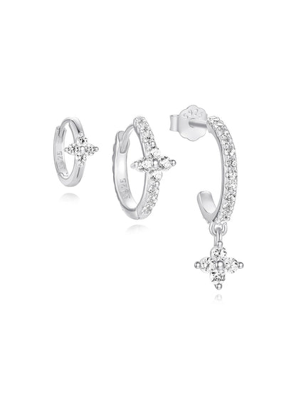 925 Sterling Silver Flower Pave Zircon Earring Series