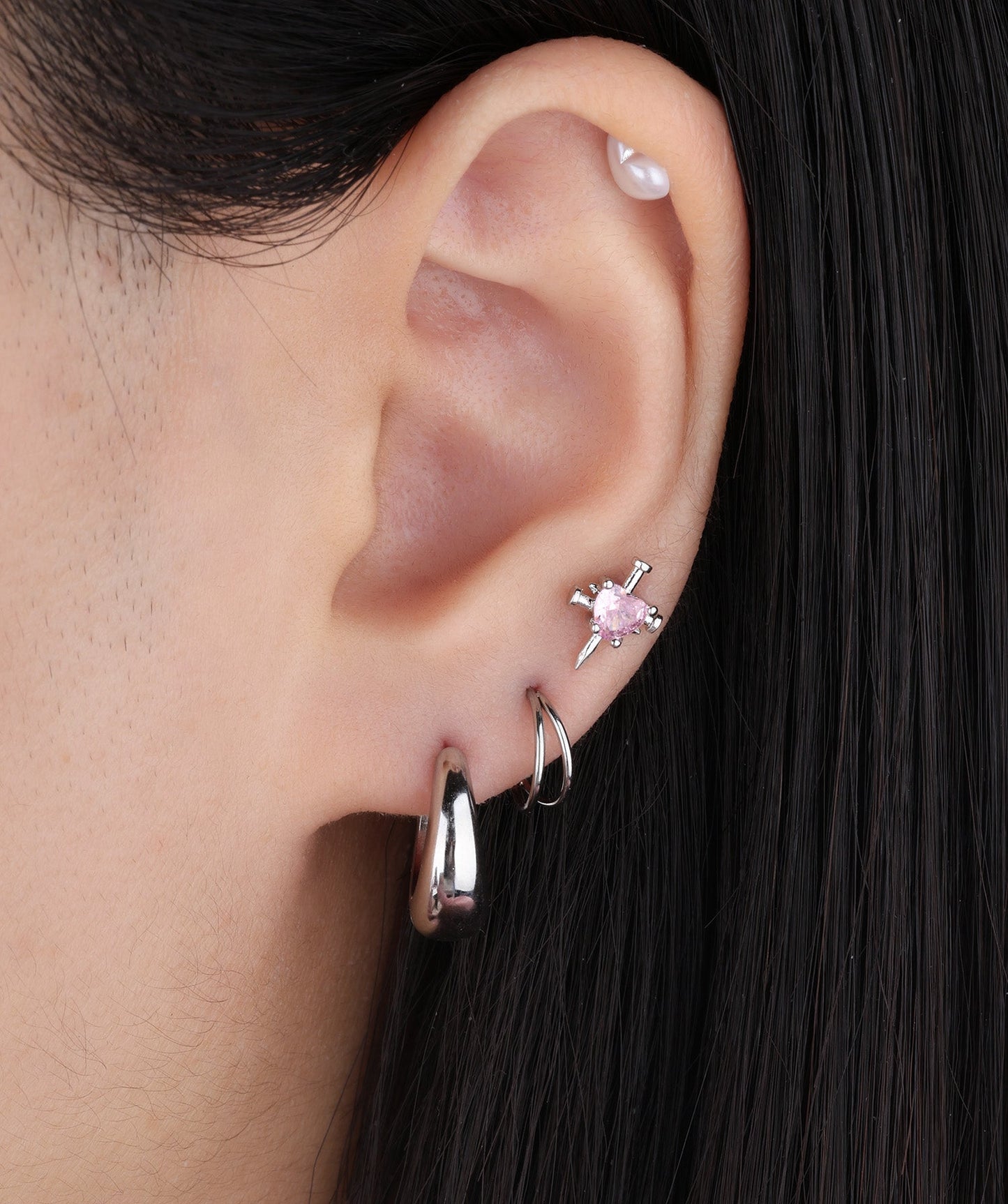 G23 Titanium Waterproof Refined Layers Double Hoop Clicker Earrings