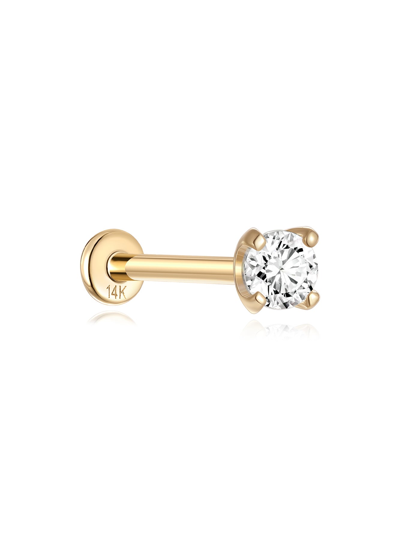 14K Solid Gold Waterproof Zircon Stud Earrings for Cartilage/Piercing