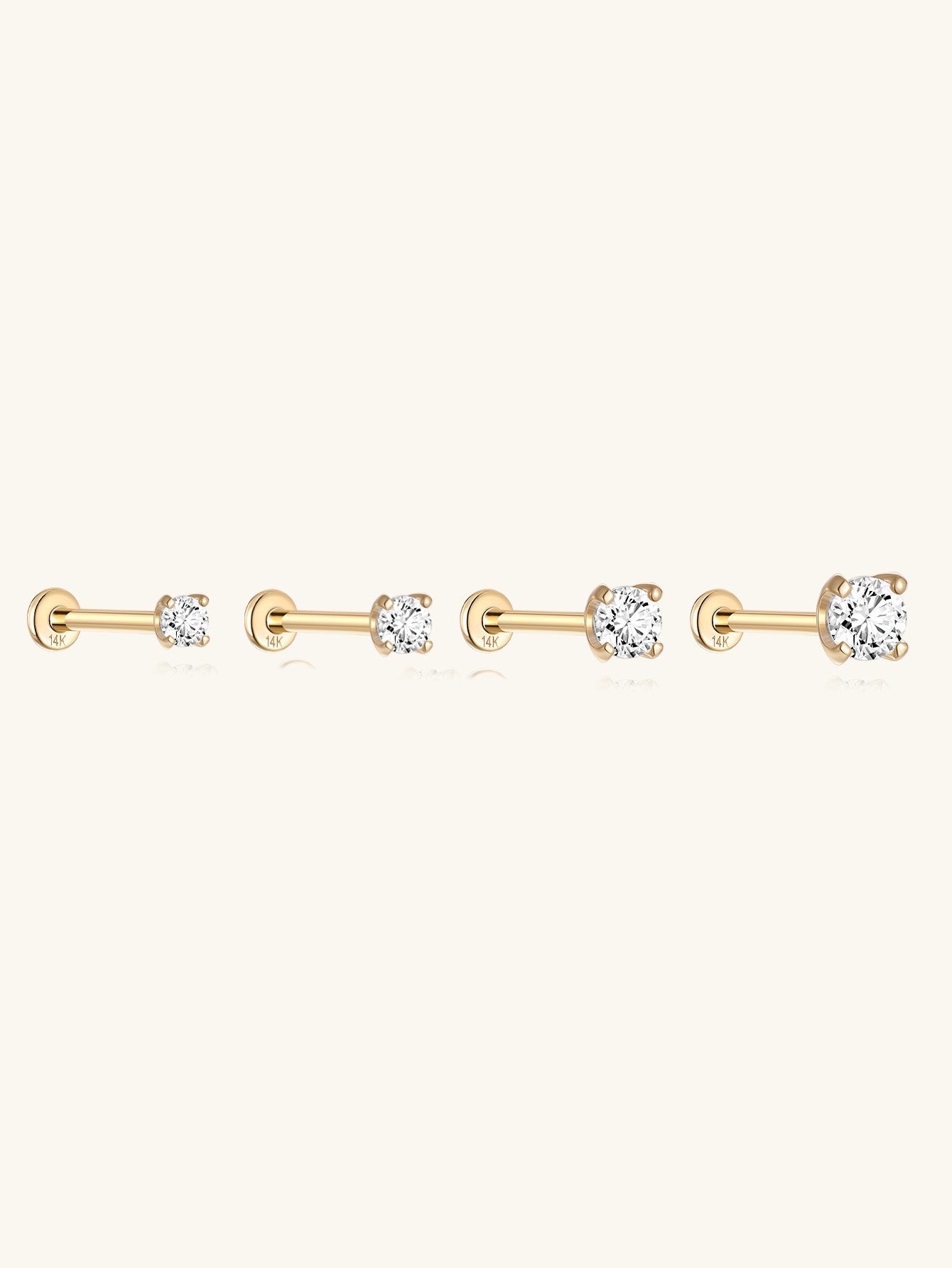 14K Solid Gold Waterproof Zircon Stud Earrings for Cartilage/Piercing