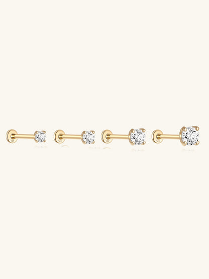 14K Solid Gold Waterproof Zircon Stud Earrings for Cartilage/Piercing