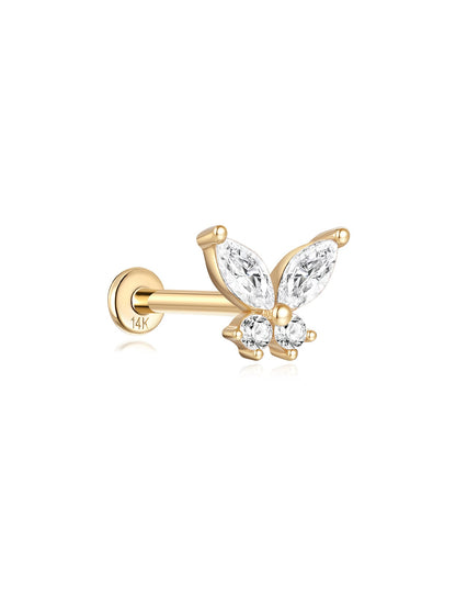 14K Solid Gold Waterproof Butterfly Stud Earrings for Cartilage/Piercing