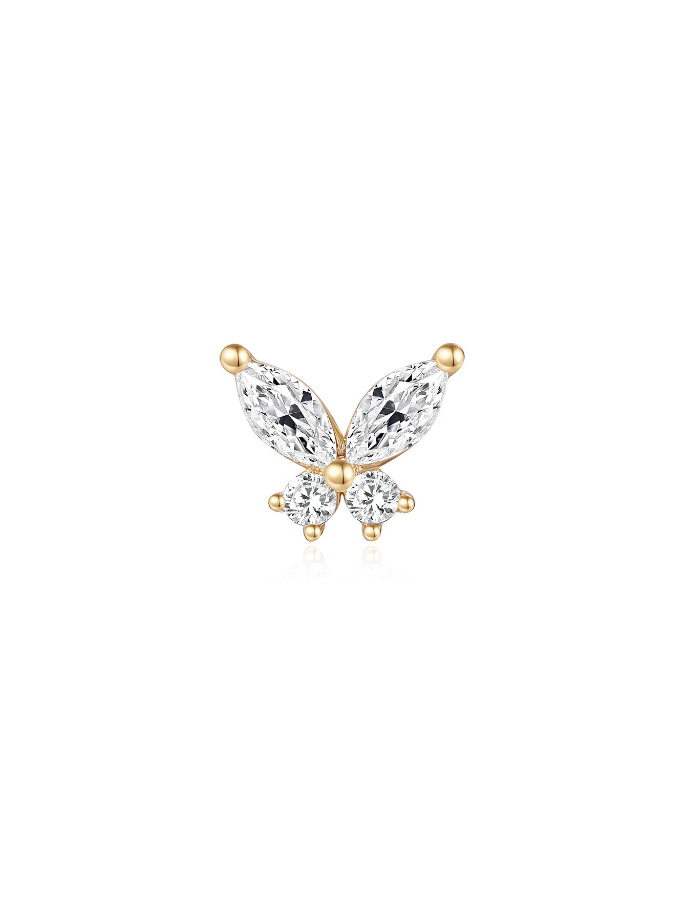 14K Solid Gold Waterproof Butterfly Stud Earrings for Cartilage/Piercing