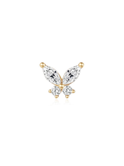 14K Solid Gold Waterproof Butterfly Stud Earrings for Cartilage/Piercing