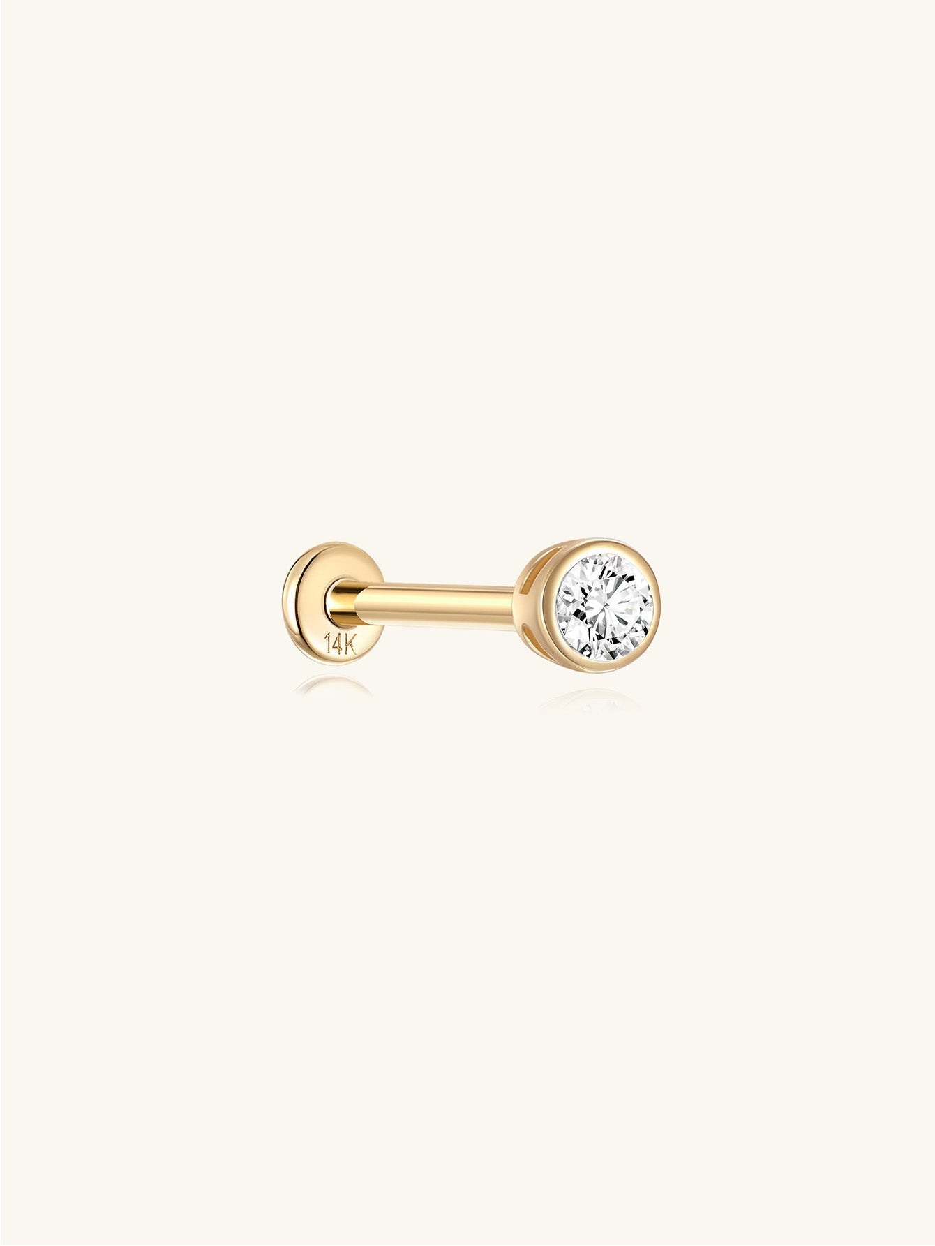 14K Solid Gold Waterproof Threaded Stud Earrings with Zircon
