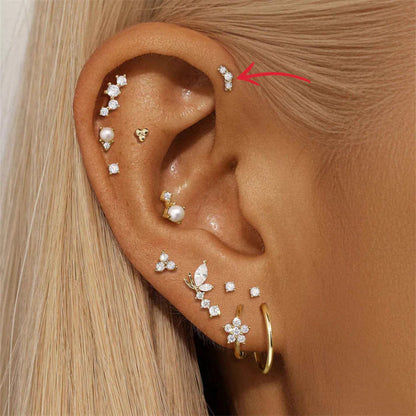 14K Solid Gold Waterproof Micro-Pave Curved Ear Piercing Stud