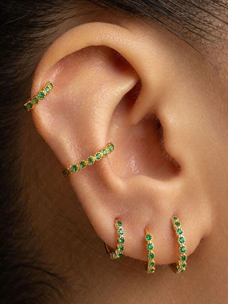 S925 Simple Emerald CZ Hoop Earring
