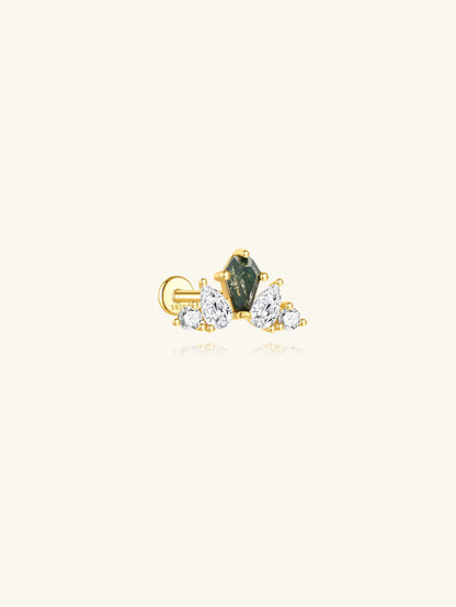 S925 Moss Agate Cluster Flatback Piercing Stud Earring
