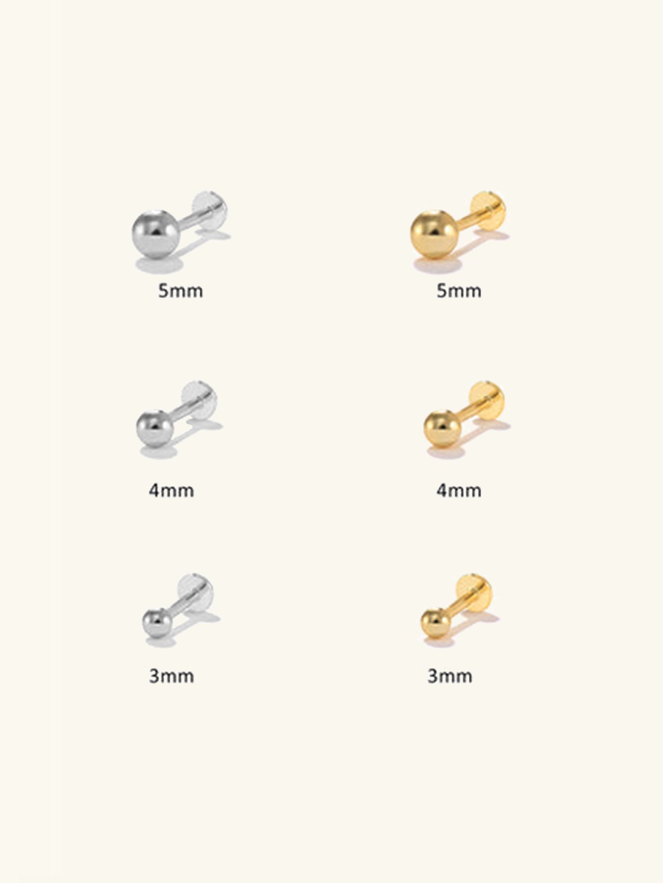 925 Sterling Silver Classic Plain Multiple sizes Ball Flat Back Stud