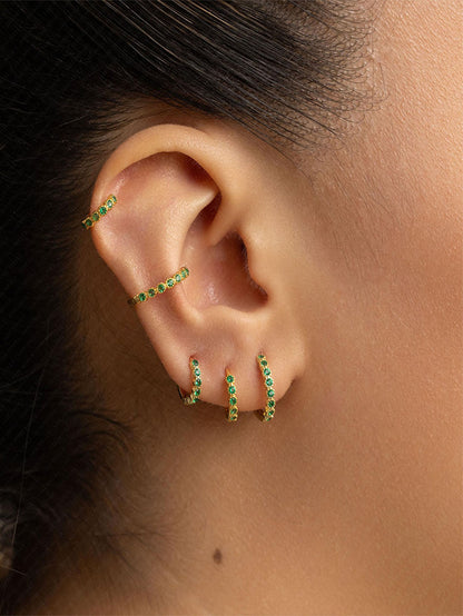 S925 Simple Emerald CZ Hoop Earring