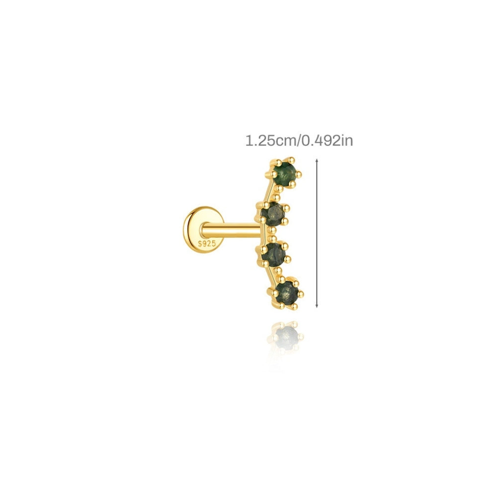 S925 Minimalist Moss Agate Arch Flatback Stud Piercing Earrings