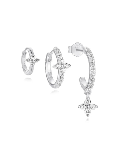 925 Sterling Silver Waterproof Butterfly Flower Zircon All Match Earring Set