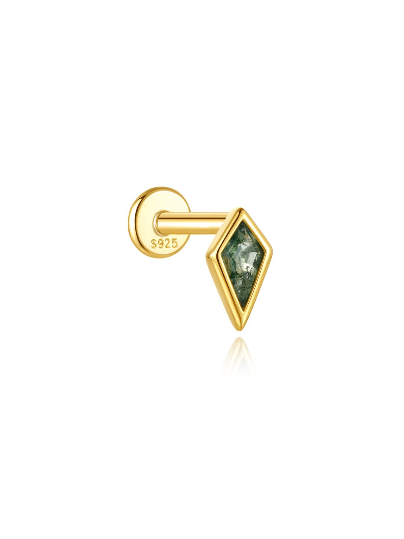 925 Sterling Silver Moss Agate Geometric Flat Back Stud