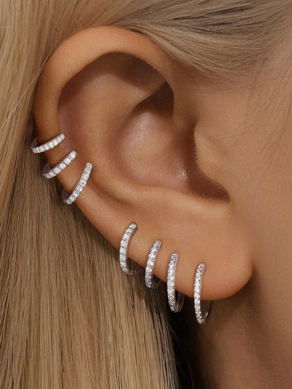 925 Classic Waterproof Pave Hoop Huggies Earrings