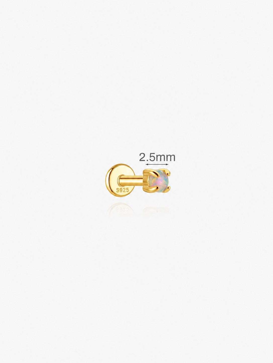 2.5mm 925 sterling silver opal flat back stud earring