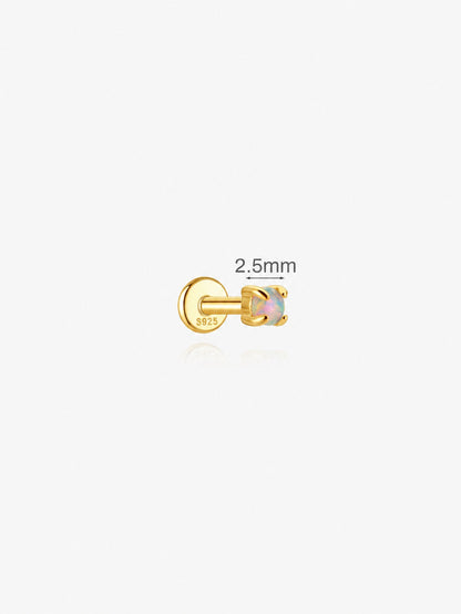 2.5mm 925 sterling silver opal flat back stud earring