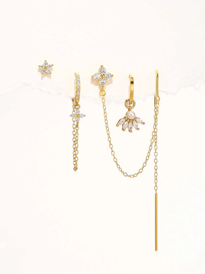 925 Sterling Silver Chain Flower Zircon Waterproof Earrings