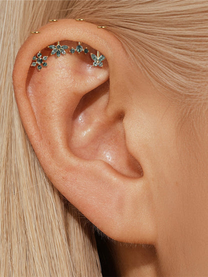 925 Natural Moss Agate Trio Vertical Helix Stud