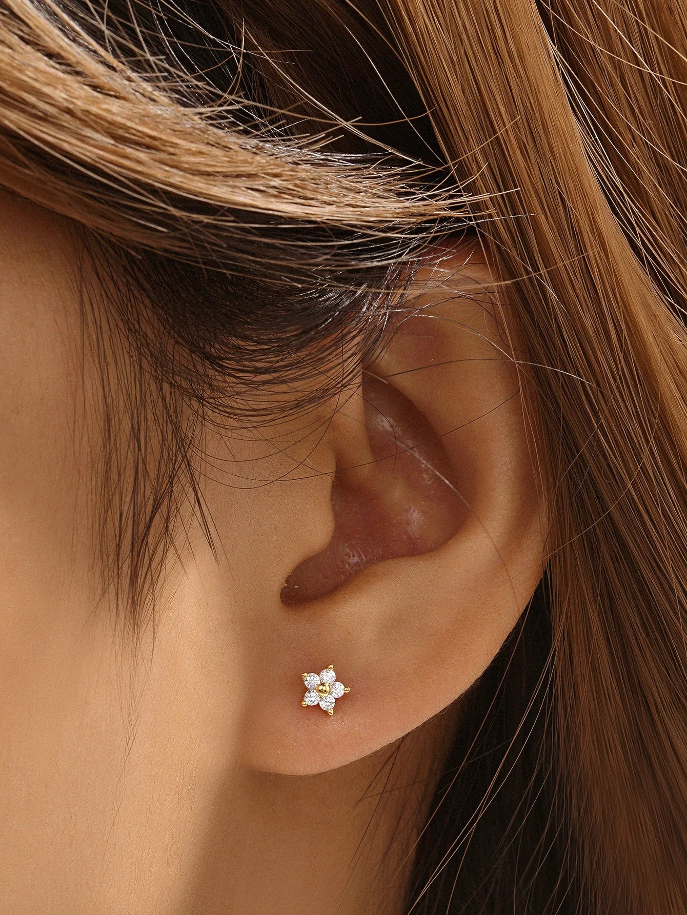 925 Sterling Silver Chain Flower Zircon Waterproof Earrings
