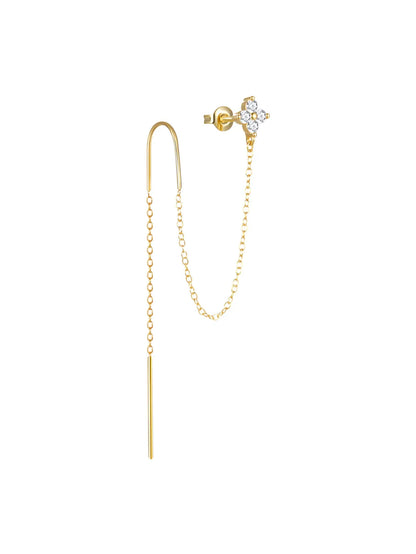 925 Sterling Silver Chain Flower Zircon Waterproof Earrings