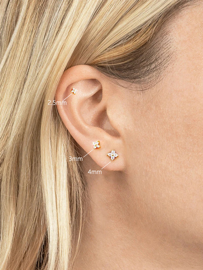 925 Chic Waterproof Flower Zircon Sterling Silver Stud Earrings