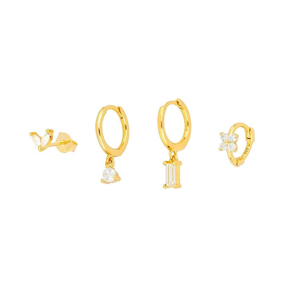 S925 Flower Drop Earring Set